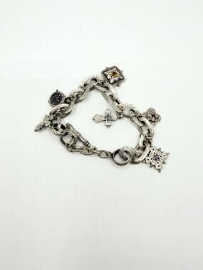 Samuel Benham BJC 925 Sterling Silver Multi Gemstone Cross Charm Bracelet